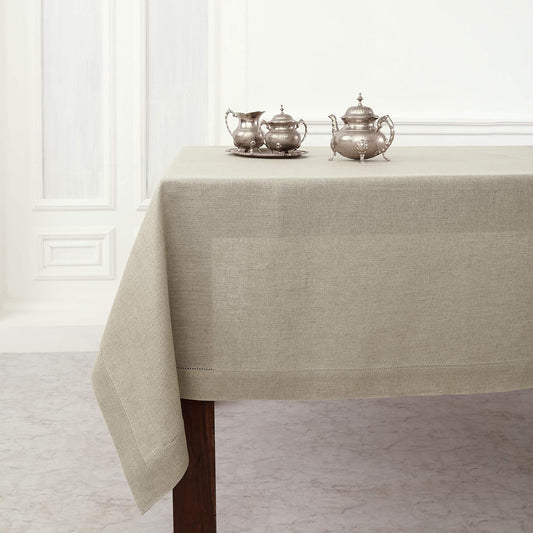 Solino Home Linen Tablecloth for Rectangle Tables 60 x 90 Inch - Classic Hemstitch 100% Pure Linen Natural Table Cloth - Machine Washable Cloth Tablecloth for Fall, Thanksgiving, Christmas, Holiday