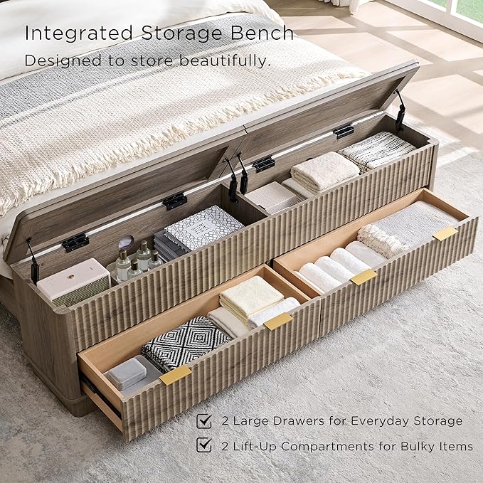T4TREAM Fluted Queen Size Bed Frame - Image 4