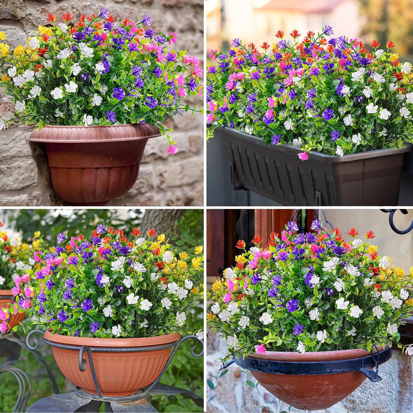 AmyHomie 20 Bundles Artificial Flowers for Outdoor Outside Spring Summer Decoration UV Resistant Faux Flowers No Fade Fake Plastic Plants Garden Porch Window Box Decorating