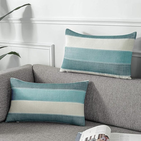 AmHoo Pack of 2 Farmhouse Stripe Check Throw Pillow Covers Set Case Cotton by AmHootextile
