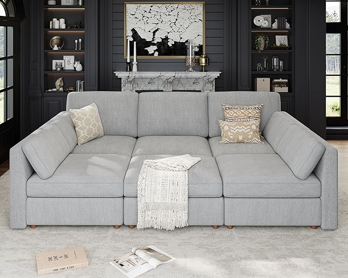 Oversized Modular Sectional Sleeper Sofa, Solid Wood Frame, Removable Washable by Kalafini