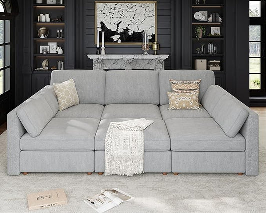 Oversized Modular Sectional Sleeper Sofa, Solid Wood Frame, Removable Washable by Kalafini
