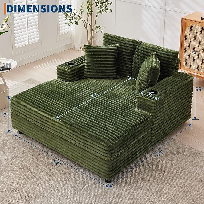 IDEALHOUSE 60" Oversized Chaise Lounge Chair Indoor, Comfy Corduroy Lounge Sofa - Image 2