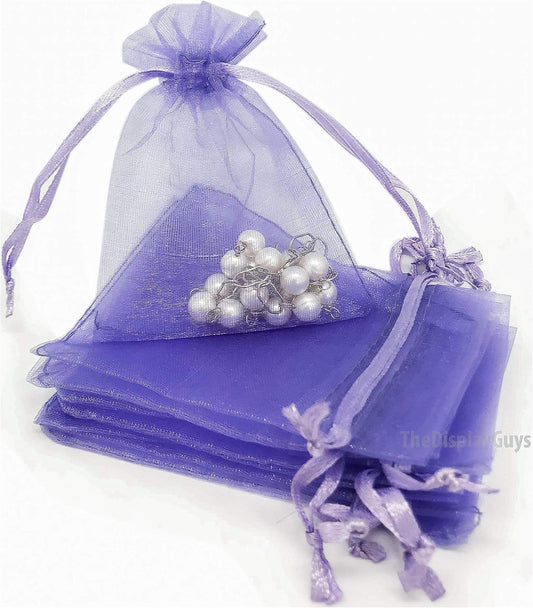 TheDisplayGuys 100-Pack 3x4 Lavender Sheer Organza Gift Bags with Drawstring, Jewelry Candy Treat Wedding Party Favors Mesh Pouch
