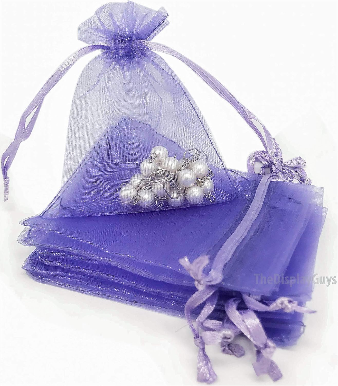 TheDisplayGuys 48-Pack 4x6 Lavender Sheer Organza Gift Bags with Drawstring, Jewelry Candy Treat Wedding Party Favors Mesh Pouch