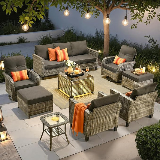 ovios 9 Pieces Patio Furniture Set, Outdoor Wicker Sofa Couch by OVIOS