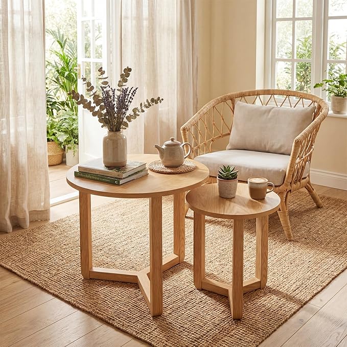 Tangkula Round Nesting Coffee Table Set of 2, Farmhouse End Tables - Image 3