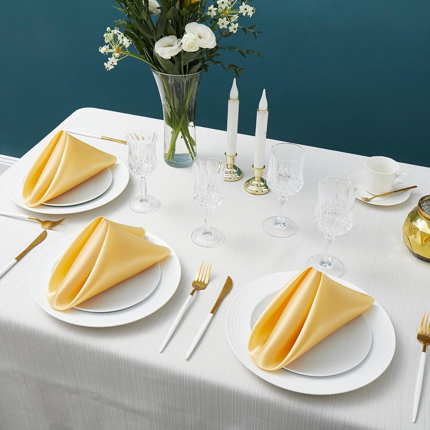 100 Pack Square Satin Dinner Napkins, 20x20 Inches Silky Soft Smooth Table Cloth Napkins for Restaurant Weddings Banquet Party Decoration, Gold