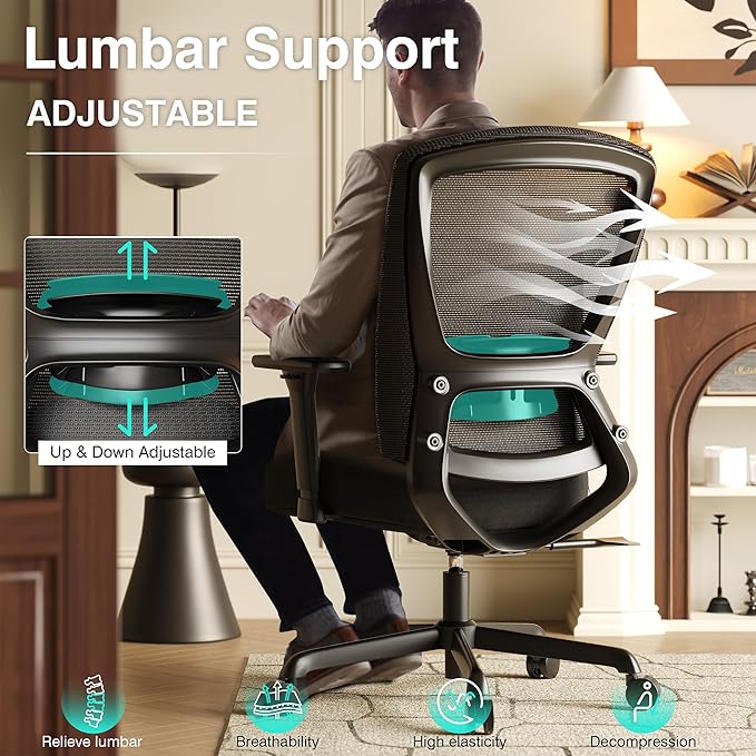 ELABEST Mesh Office Chair, Ergonomic Computer Desk Chair, Sturdy Task Chair- - Image 2