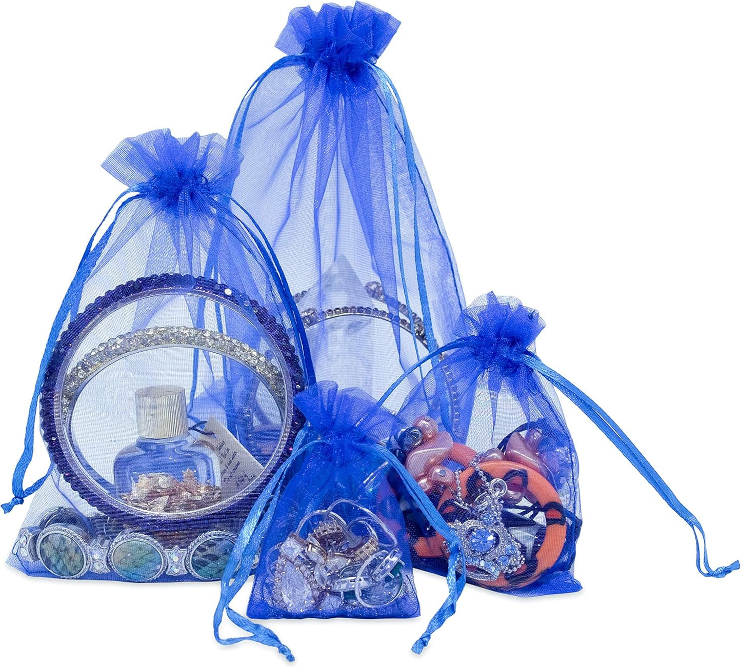 TheDisplayGuys 48-Pack 4x6 Royal Blue Sheer Organza Gift Bags with Drawstring, Goodie Bags for Jewelry, Candy Bags, Treat Bags, Wedding Favors Small Mesh Bags