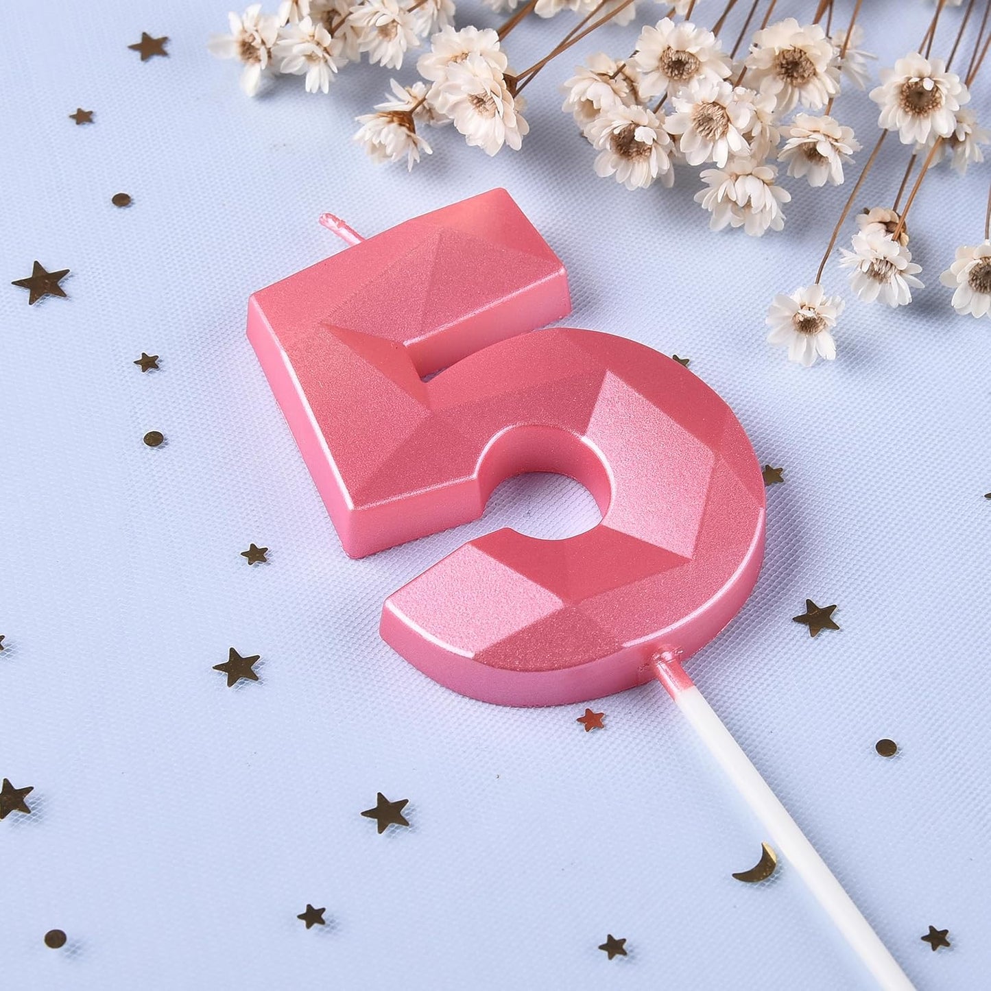 PHD CAKE 2.76 Inch Crystal Pink 5 Number Birthday Candles, Pink Number Candles, Cake Number Candles, Party Celebration