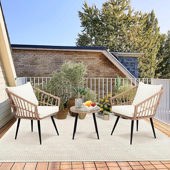 ECOTOUGE 3 Piece Wicker Patio Bistro Set, Outdoor Rattan Dining Set - Image 8