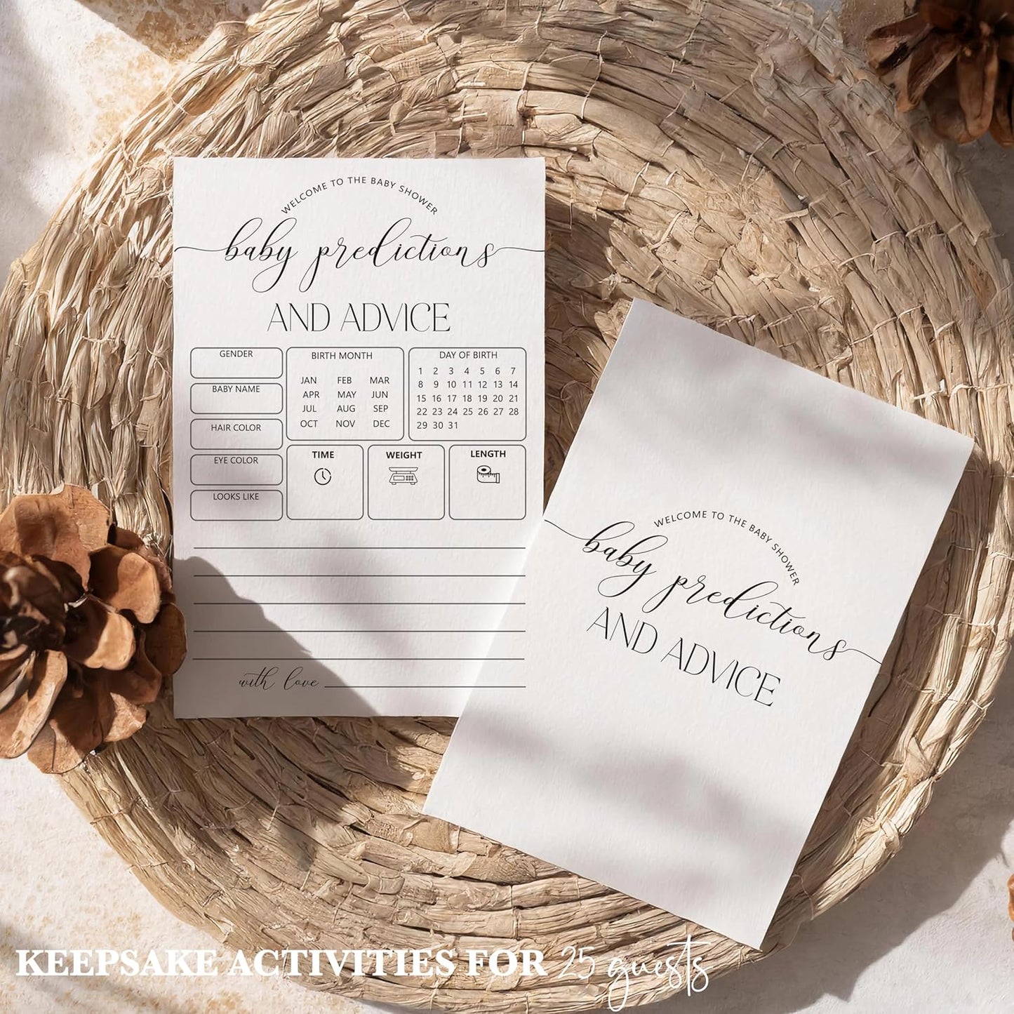 Advice For New Parents Baby Shower, Baby Predictions & Advice Cards For Baby Shower Games Activities, Wishes for Baby, 25 Double-Sided Thick Cards – Minimalist A03