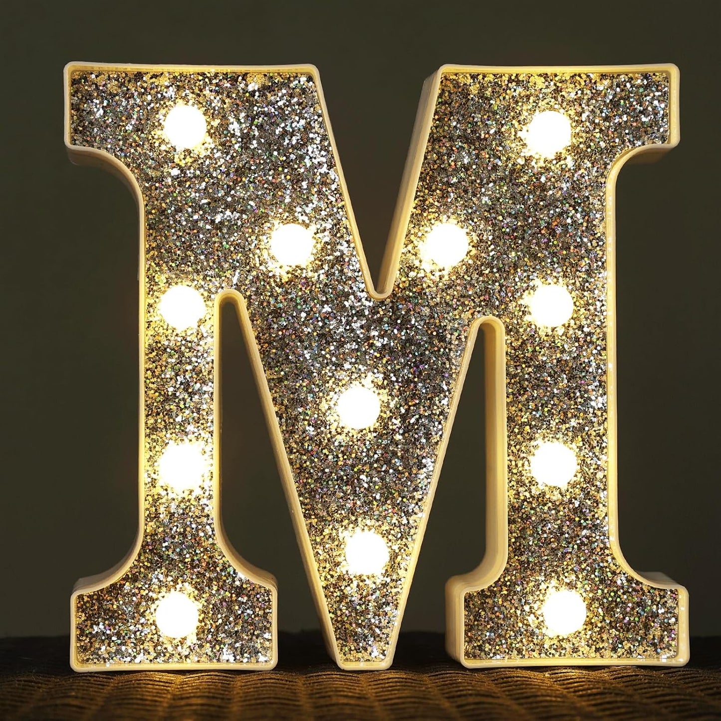 Light Up Marquee Letters for Table Decorations, Glitter Signs for Prom, Events, or Engagement Party Decor, Featuring Alphabet & Number Lighted Letters, Letter M