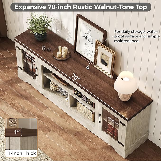 IRONCK Farmhouse TV Stand for 75 Inch TV, Rustic Entertainment Center - Image 6