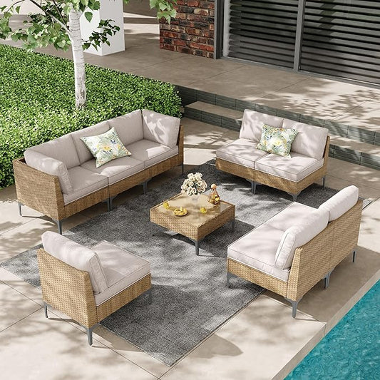 9-Piece Patio Furniture Set, Outdoor Wicker Sectional Sofa by OutdoorPatioFurnitureSet
