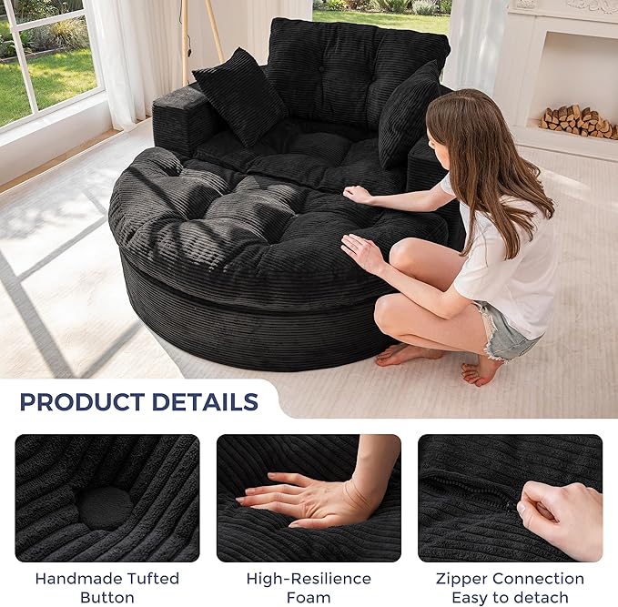 MAXYOYO L Shape Sectional Sofa Couch and Round Chaise Lounge, Modern Cloud Couch - Image 7