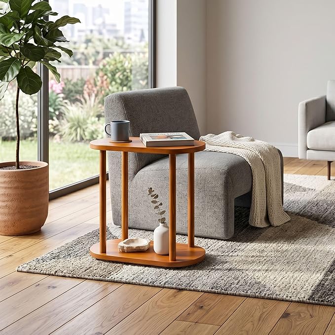 Oval Solid Wood Narrow Side Table, Slim End Table, Small Coffee Table - Image 2