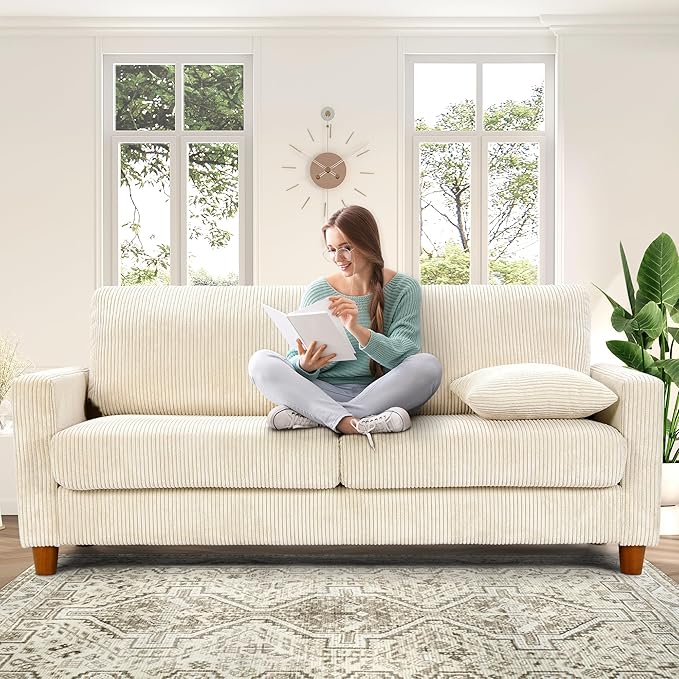 70in Corduroy Couch, Kidirect Sofa No Tool Assembly, Comfy Couches by Kidirect