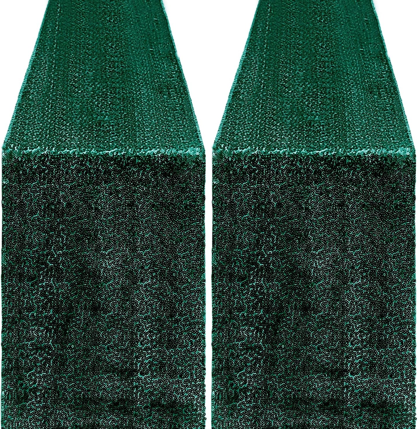 2 Packs 12 x 72 inches Sequin Table Runner, Hunter Green Glitter Table Runner for Birthday Party Supplies Wedding Engagement Baby Shower Holiday Celebration Event Decorations