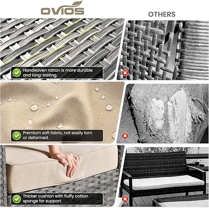 ovios 8 Pieces Patio Furniture Set, Outdoor Wicker Sofa Couch - Image 9