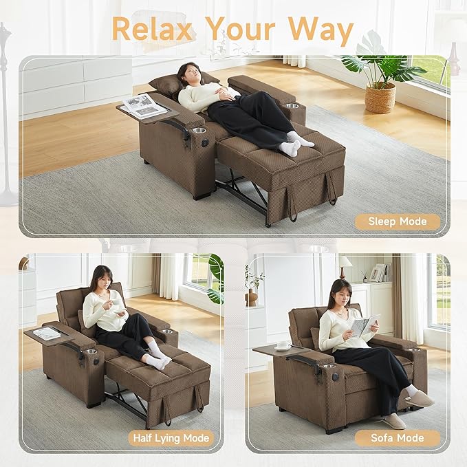 oaaktu Large Size Convertible Sleeper Chair Futon Sofa Bed, Comfortable Thick - Image 3