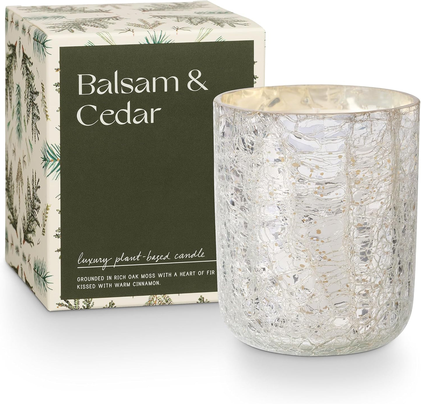 ILLUME Small Boxed Crackle Glass Candle, Balsam & Cedar