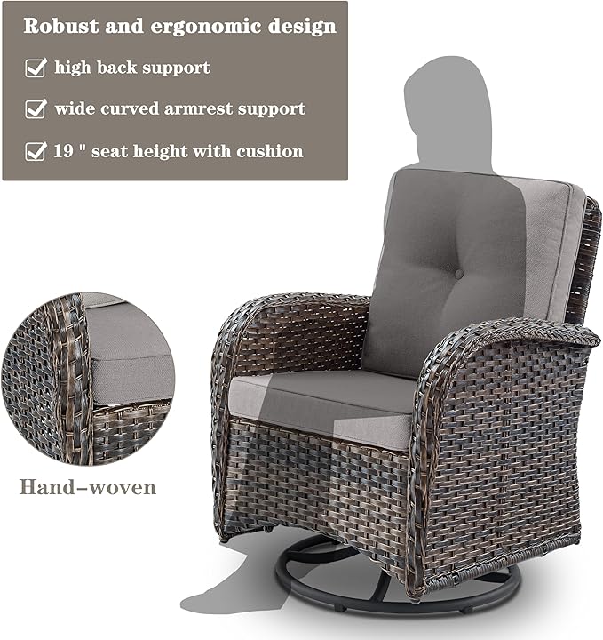 Belord Patio Furniture Swivel Glider PE Wicker Chairs, Outdoor Swivel Rocker - Image 4