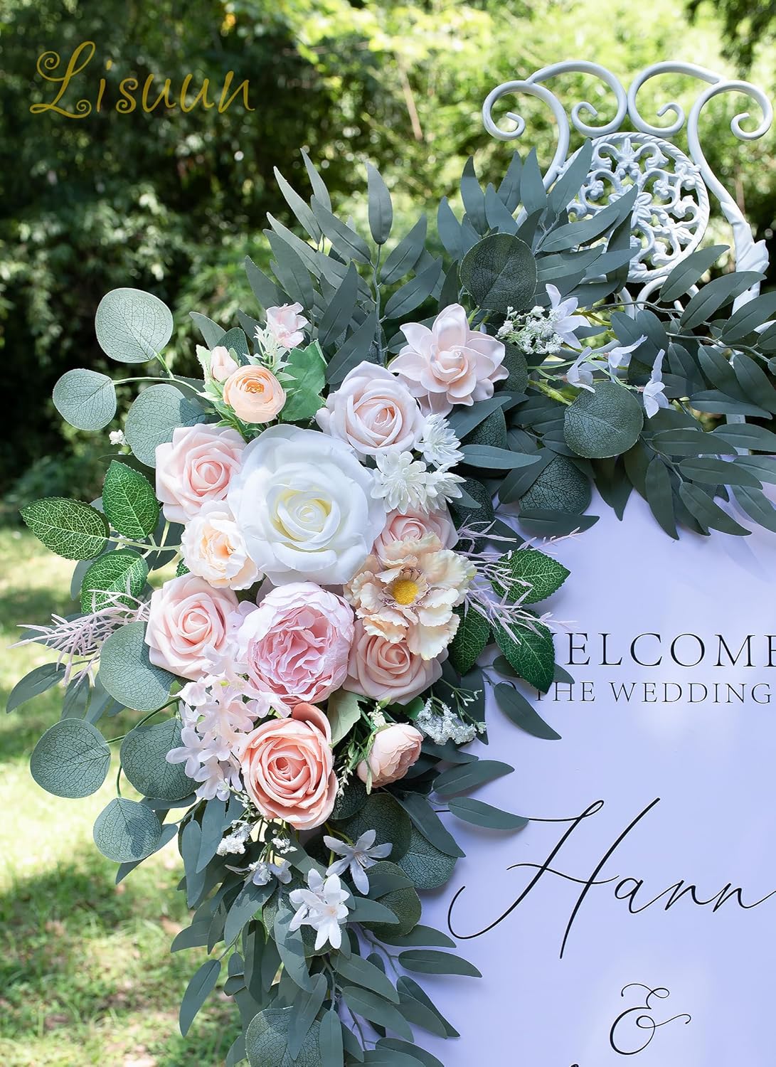 Wedding Arch Flowers, Artificial Flowers for Reception Backdrop and Welcome Ceremony Sign, Large Flower Swag for Dreamy Romantic Wedding Ceremony Floral Decor - Pack of 2