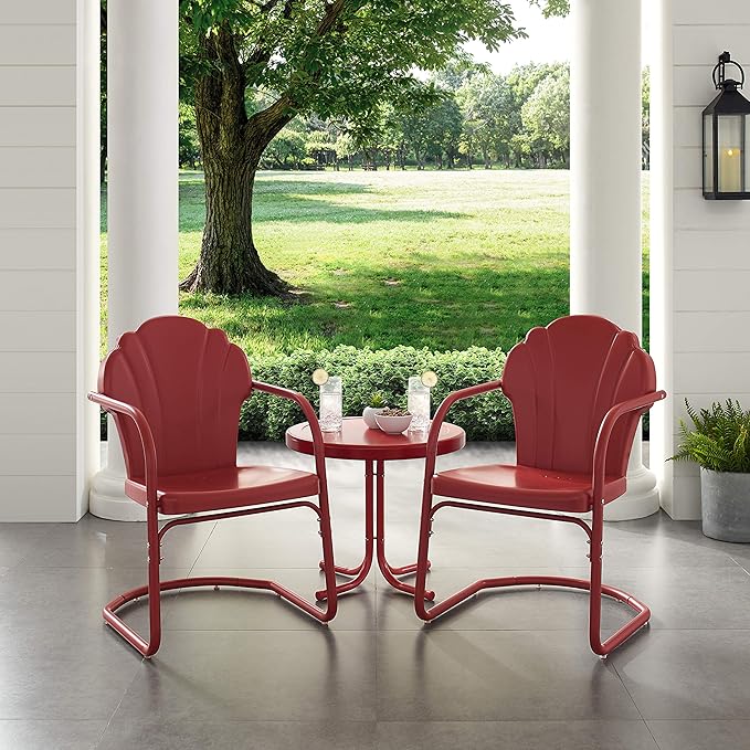 Crosley Furniture Tulip 3-Piece Outdoor Chair and Side Table Set, Retro Metal - Image 4