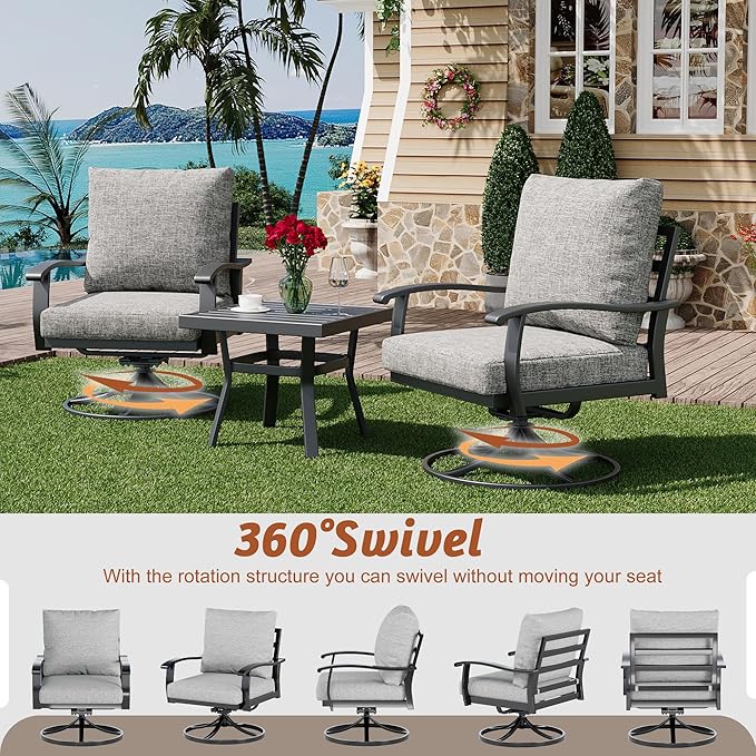 HOMREST Patio Furniture Sets 4 PCS Outdoor Metal Conversation Sets, 360 Degree - Image 2