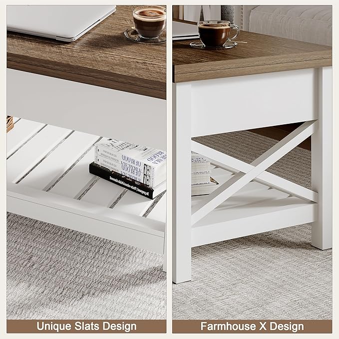 ChooChoo Farmhouse Lift Top Coffee Table, Converts to Dining Table - Image 5