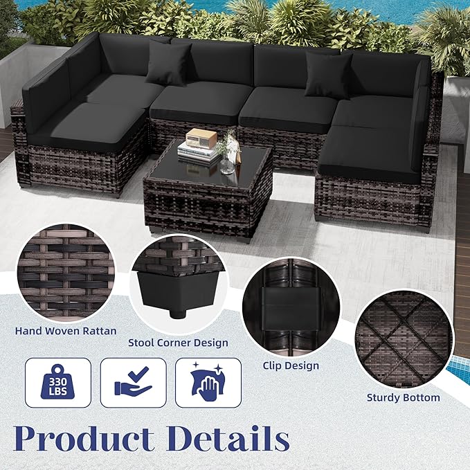 KIGOTY 14-Piece Patio Furniture Set, All-Weather PE Rattan Outdoor Sectional - Image 3