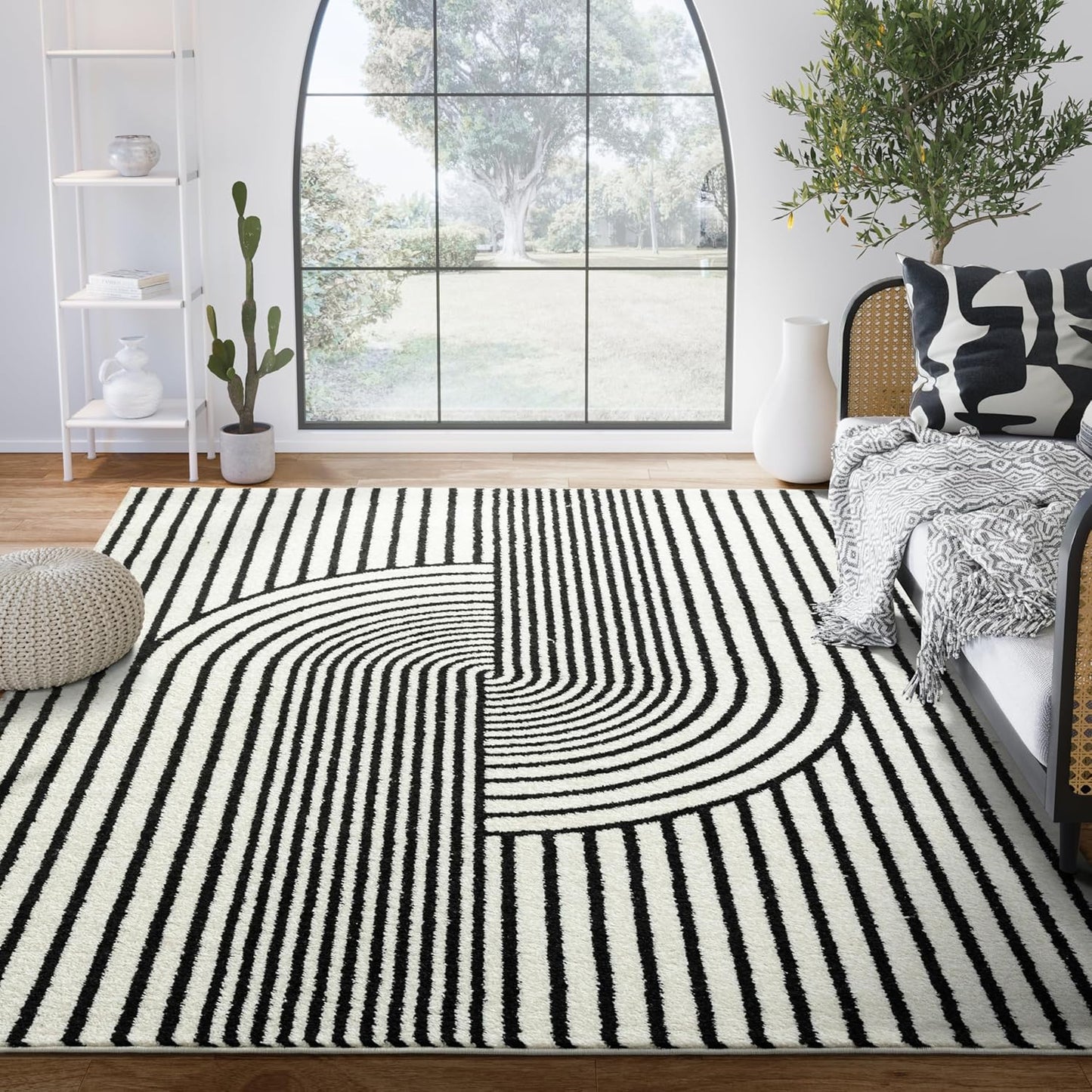 Abani Nuevo Collection Area Rug - Mid-Century Black & Ivory Arch Knot Design - 5' x 8' - for Living Room, Bedroom & Office