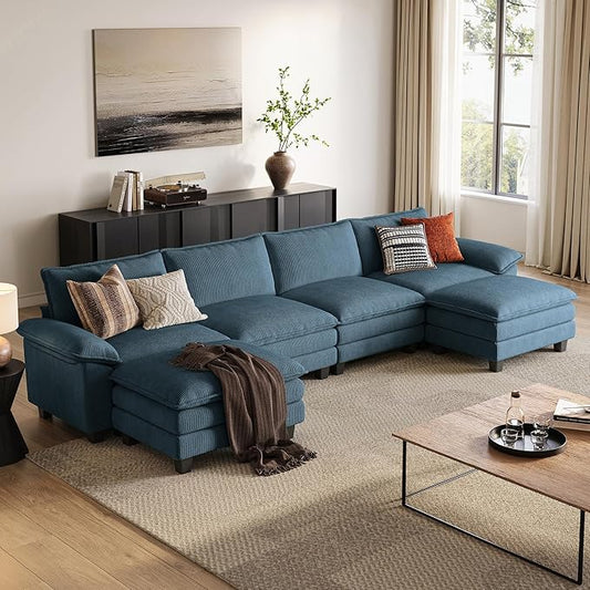 LINSY HOME 157" Modular U-Shaped Sectional Sofa, 4-Seat Corduroy Modern Cloud by LINSYHOME