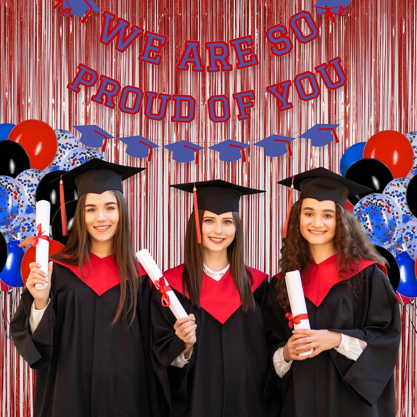 Melsan 2 Pack Red Tinsel Foil Fringe Curtains Backdrop, Sparkle Tinsel Backdrop Curtains for Fourth of July Patriotic Birthday Party Decorations