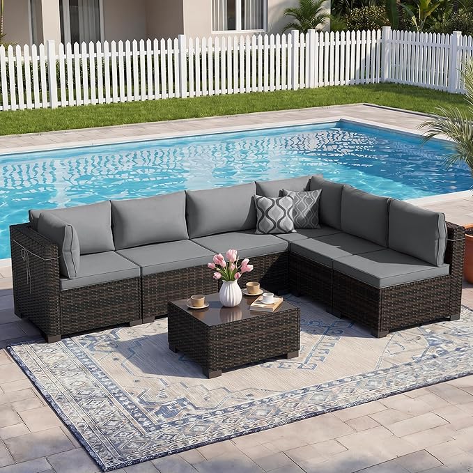 CHABATREE 7pcs Outdoor Patio Furniture Sets, Rattan Conversation Sectional Set by Unknown