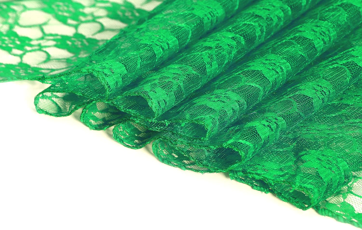 MDS Pack of 15 Wedding 12 x 108 inches Lace Table Runner for Wedding, Decorations for Birthday Parties, Banquets, Graduations, Engagements, and Runners fit Rectangle, Round Table- Green