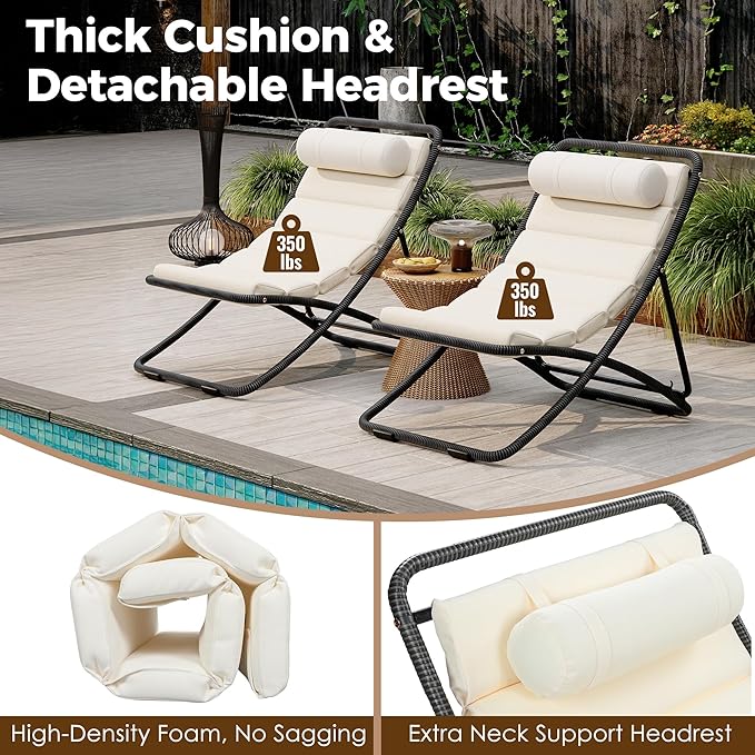 Outdoor Chaise Lounge Chair Set of 2, Patio Chaise Lounge Recliner, Poolside - Image 9