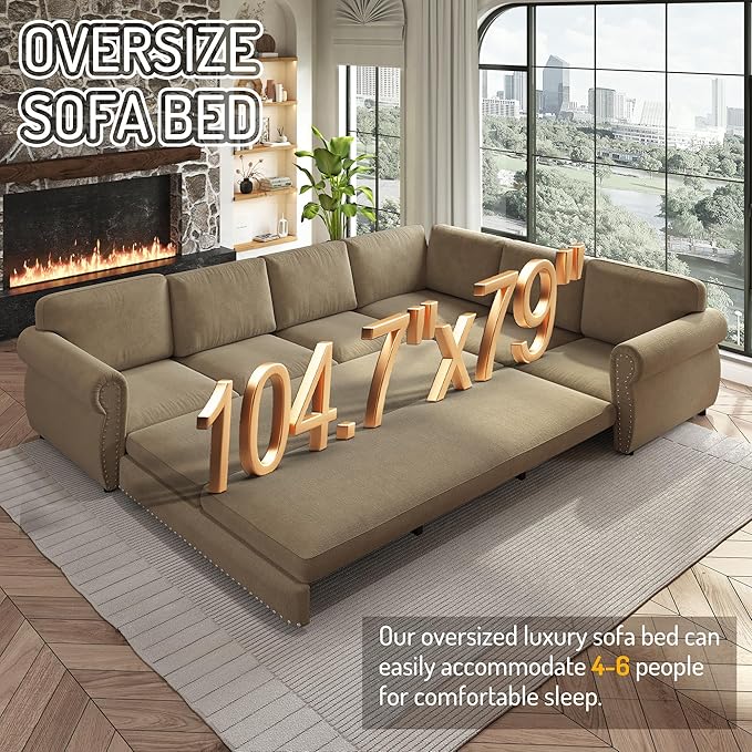 118" L-Shaped Sleeper Couch Bed - Image 4