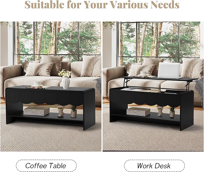 Lift Top Coffee Table with Hidden Compartment, 2 Tier Wooden Center Table with - Image 5