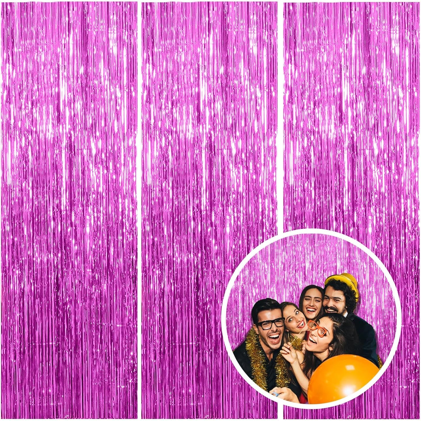 3 Pack Hot Pink Backdrop Curtain Birthday Party Decorations Tinsel Streamers Foil Fringe Backdrop New Years Bachelorette Graduation Engagement Party Decorations Hot Pink Photo Booth Backdrop