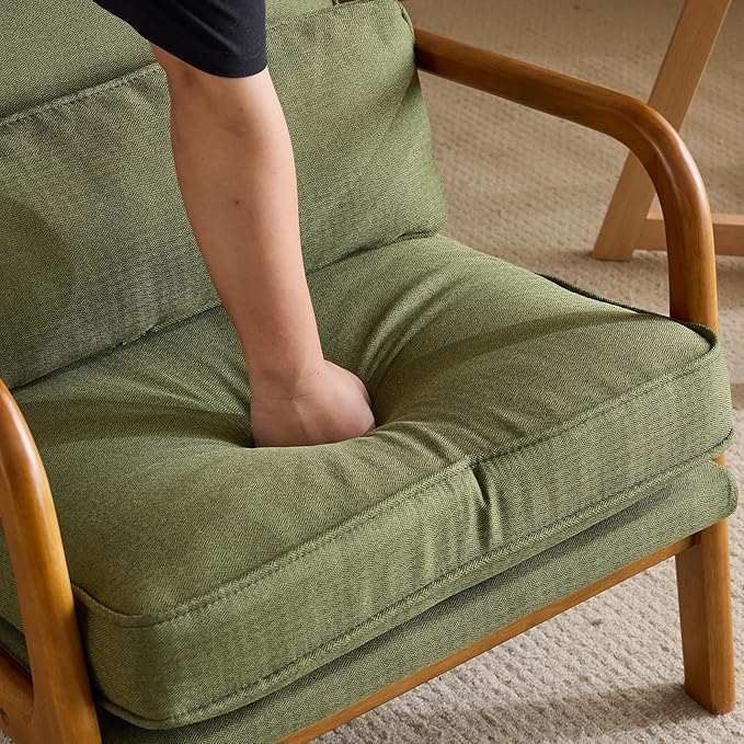Bonnlo Dark Green Linen Mid Century Modern Accent Chair, Soild Wood Padding - Image 7
