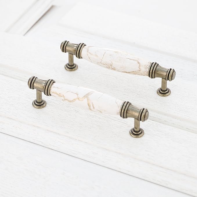 Set of 4 Marble Ceramic Handle Antique Cabinet Door Pull Modern Euro Style - Image 4