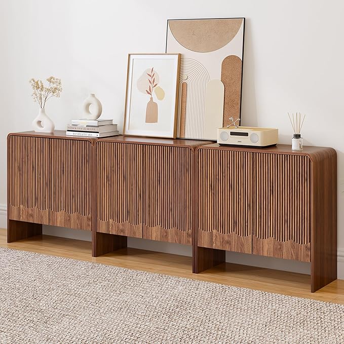 FurSch Fluted Sideboard Buffet Cabinet Set of 3, Mid Century Modern Storage by FurSchFurniture