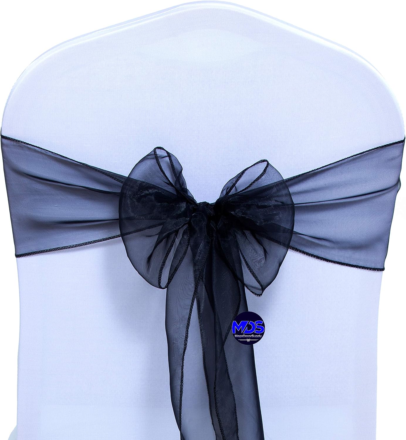 MDS Pack of 100 PCS Organza Chair Sashes Wider Dining Chair Bows Ribbon Tie Back for Wedding Party Birthday Bridal Shower Reception Event Banquet Home Chair Cover Decoration - Black