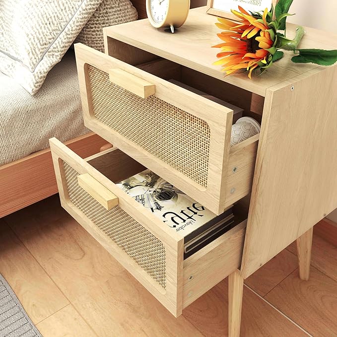 YAUKOMEL Rattan Nightstand, Wood End Table, Side Table - Image 6