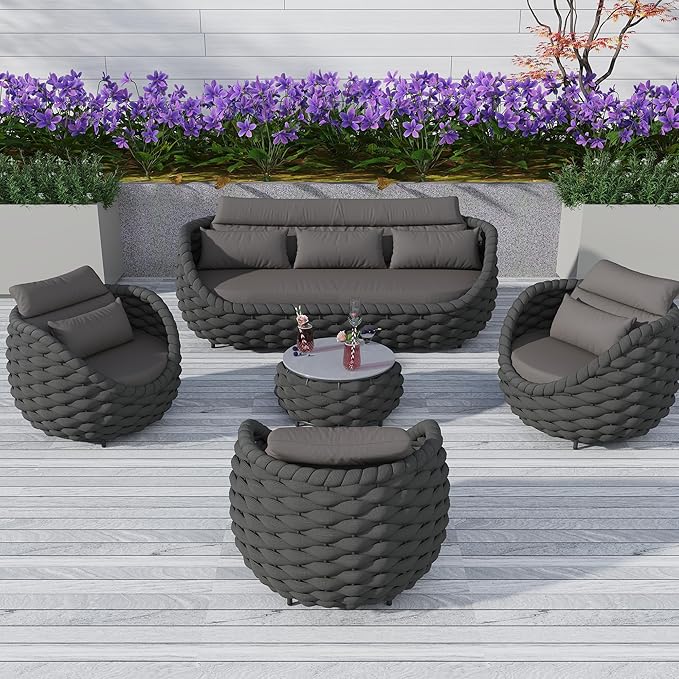 TWT Outdoor Patio Furniture Set-5 Pieces Aluminum Sectional Sofa, Metal Patio by TWT