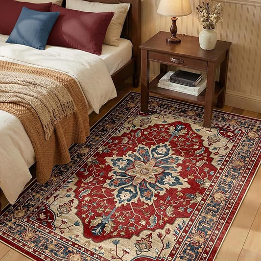 RELEANY Area Rugs 3'x5' Washable Non-Slip, Floral Vintage Distress Print by RELEANY