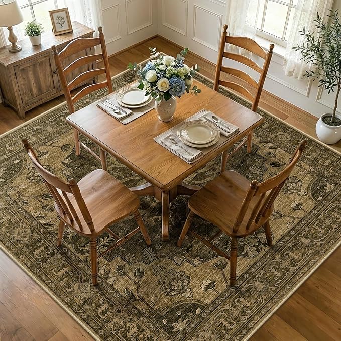 RELEANY Area Rugs Square 8ft Washable Non-Slip, Floral Vintage Distress Print - Image 2